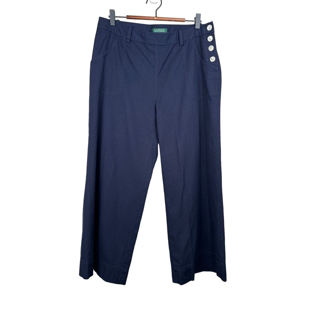 Lauren Ralph Lauren Navy Wide-Leg Pants with Side Button Accent